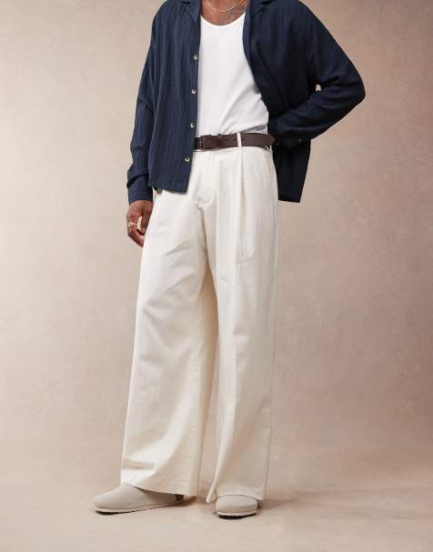 ASOS DESIGN - Pantalon habillé ample avec pinces devant en lin mélangé - Blanc - view 1