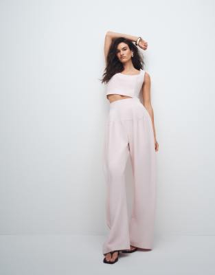 ASOS DESIGN - Pantalon habillé ample avec taille cintrée - Rose