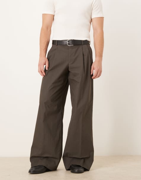 ASOS DESIGN - Pantalon habillé ample en coton épais à chevrons - Marron - view 1