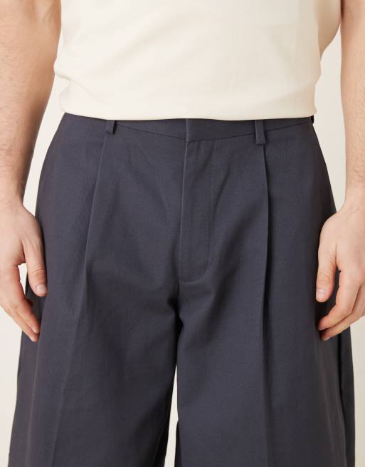 ASOS DESIGN - Pantalon habillé ample en coton épais pur coupe bouffante - Bleu marine, 5 de 5