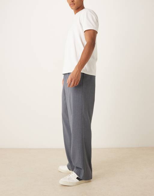 ASOS DESIGN - Pantalon habillé ample en flanelle à fines rayures avec taille élastique - Bleu foncé, 3 de 5