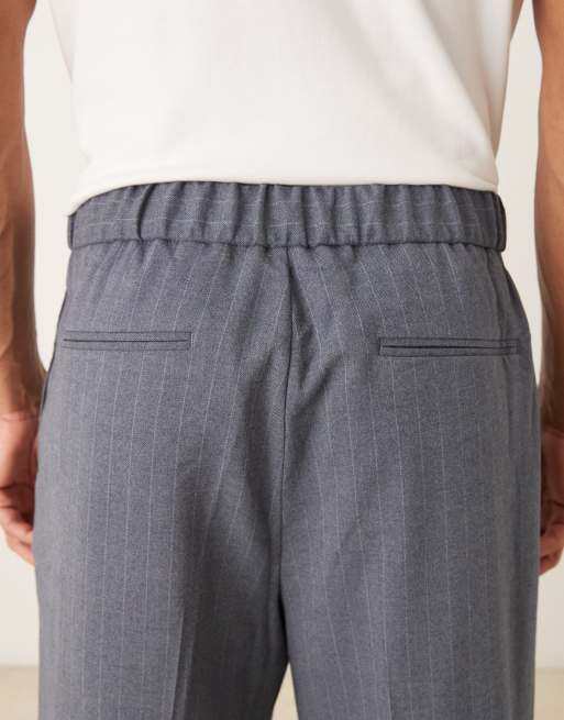 ASOS DESIGN - Pantalon habillé ample en flanelle à fines rayures avec taille élastique - Bleu foncé, 4 de 5