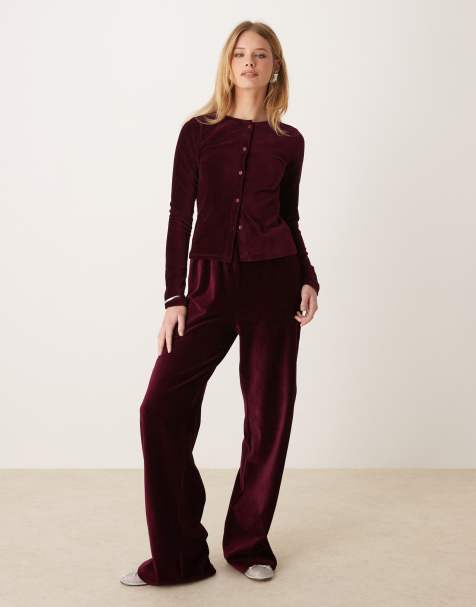 ASOS DESIGN - Pantalon habillé ample en velours - Bordeaux - view 1