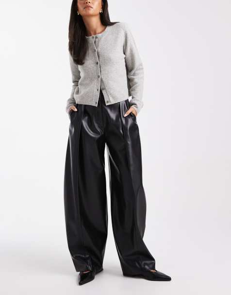 ASOS DESIGN - Pantalon habillé coupe cocon en similicuir - Noir - view 1