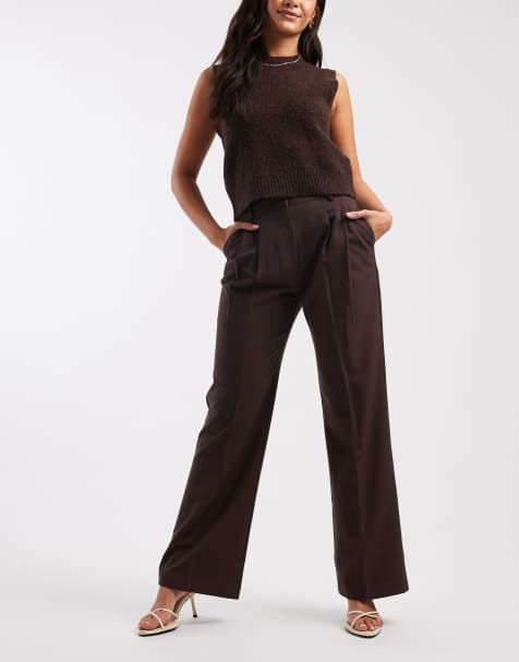 ASOS DESIGN - Pantalon habillé coupe évasée décontractée - Chocolat - view 1