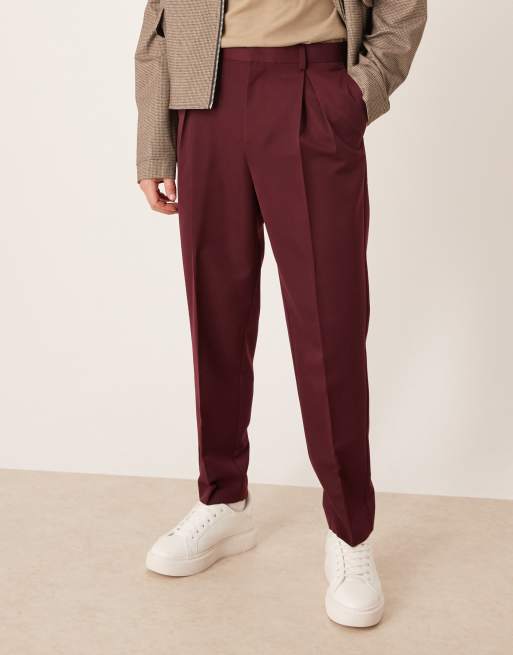 ASOS DESIGN - Pantalon habillé coupe fuselée décontractée avec pinces - Bordeaux, 2 de 5