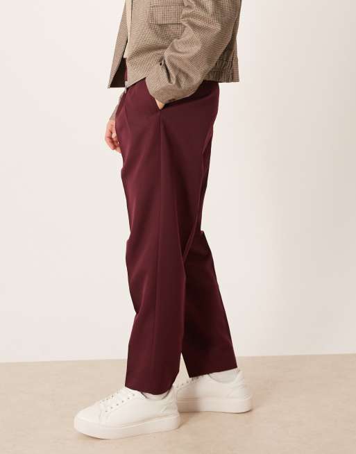 ASOS DESIGN - Pantalon habillé coupe fuselée décontractée avec pinces - Bordeaux, 3 de 5