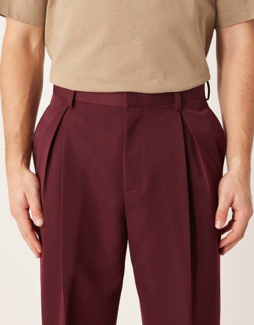 ASOS DESIGN - Pantalon habillé coupe fuselée décontractée avec pinces - Bordeaux, 4 de 5