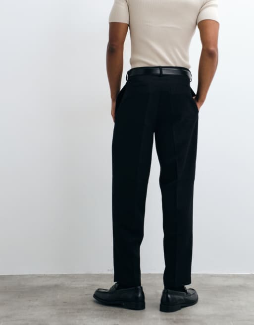 ASOS DESIGN - Pantalon habillé coupe fuselée oversize à pinces en tissu microtexturé - Noir, 3 de 5