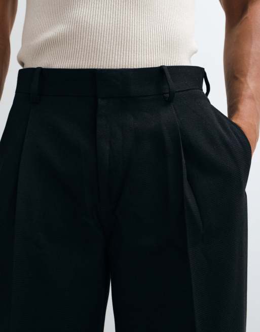 ASOS DESIGN - Pantalon habillé coupe fuselée oversize à pinces en tissu microtexturé - Noir, 4 de 5