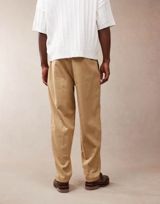 ASOS DESIGN - Pantalon habillé coupe oversize fuselée en lin mélangé avec pli sur le devant - Camel, 3 de 5