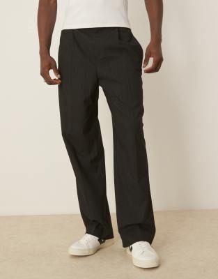 ASOS DESIGN - Pantalon habillé d'ensemble à enfiler coupe ample à rayures fines avec taille élastique - Noir - view 1