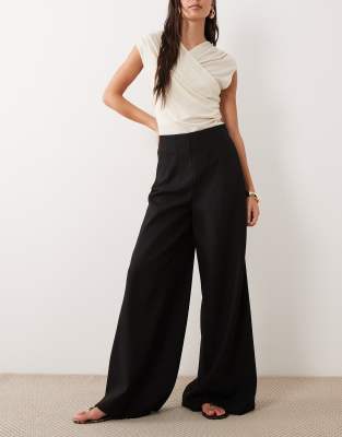 Pantalon habillé d'ensemble à taille haute et détail corset - Noir 32