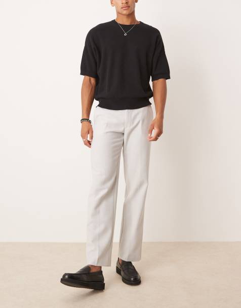 ASOS DESIGN - Pantalon habillé droit à chevrons en laine mélangée - Gris clair - view 1