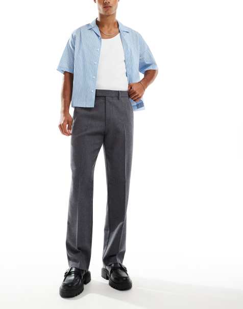 ASOS DESIGN - Pantalon habillé droit en laine mélangée à chevrons - Anthracite - view 1