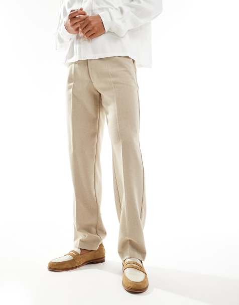 ASOS DESIGN - Pantalon habillé droit en laine mélangée à chevrons - Taupe - view 1