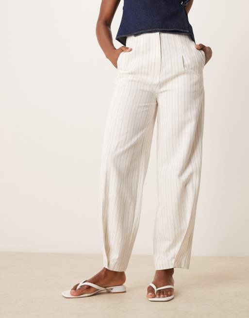 ASOS DESIGN - Pantalon habillé en lin à rayures avec ourlet à patte de boutonnage - Écru, 2 de 5