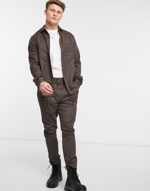 ASOS DESIGN - Pantalon habillé fuselé à fines rayures - Anthracite