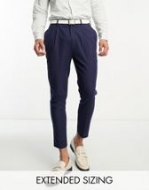 Selected Homme - Pantalon habillé slim fuselé avec taille élastique - Bleu  marine