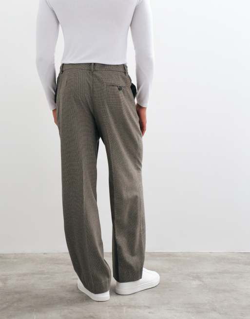 ASOS DESIGN pantalon habillé large d’ensemble en marron à mini pied-de-poule, 5 de 5