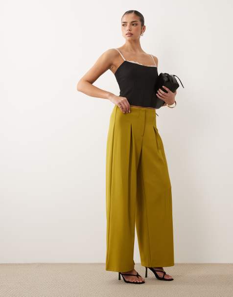 ASOS DESIGN - Pantalon habillé large d'ensemble fluide en sergé près du corps - Vert - view 1