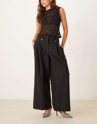 ASOS DESIGN - Pantalon habillé longueur chevilles avec taille à languette - Noir
