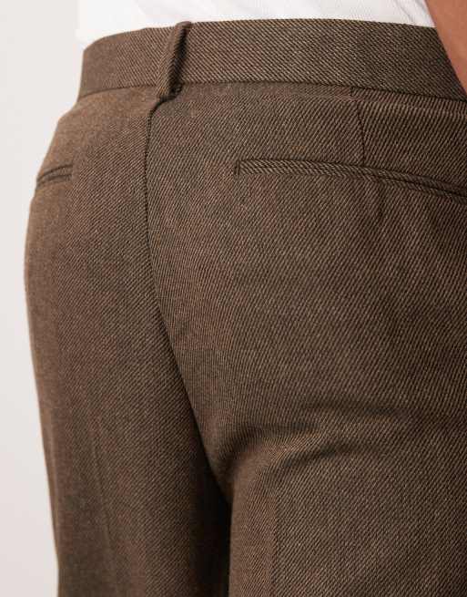 ASOS DESIGN - Pantalon habillé oversize coupe ajustée à pinces en sergé de laine - Marron, 4 de 5