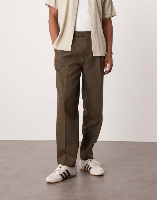 ASOS DESIGN - Pantalon habillé oversize coupe ajustée à pinces en sergé de laine - Marron, 5 de 5