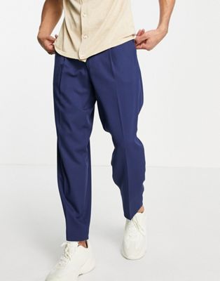 Homme Pantalon habillé oversize coupe fuselée - Bleu marine