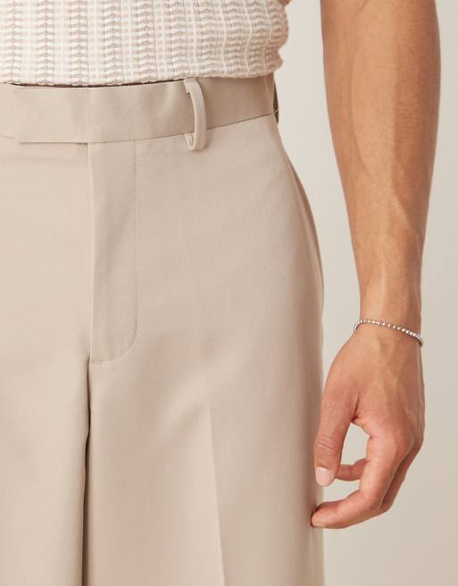 ASOS DESIGN extreme wide leg dress pants with front pleats in stone
