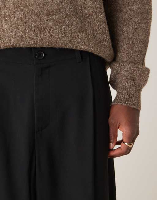 ASOS DESIGN smart extreme tapered pants with front pleats in black
