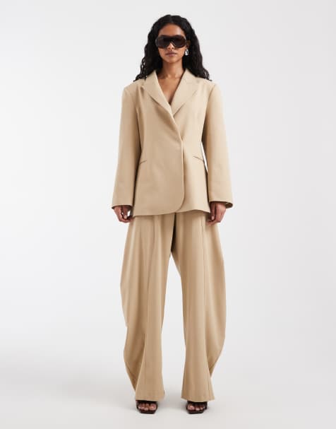 ASOS DESIGN - Pantalon horseshoe habillé d'ensemble à superpositions - Taupe - view 1
