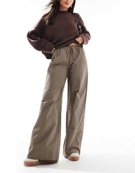 ASOS DESIGN - Pantalon large à enfiler à carreaux - Marron - view 1