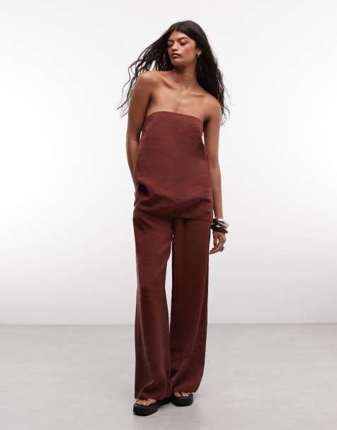 ASOS DESIGN pantalon large à enfiler avec fente, ensemble coordonné, chocolat - view 1