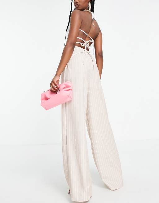 ASOS DESIGN - Pantalon large à fines rayures noué à la taille