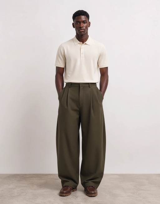 ASOS DESIGN pantalon large à jambes barrel plissées ajusté en kaki, 6 de 10