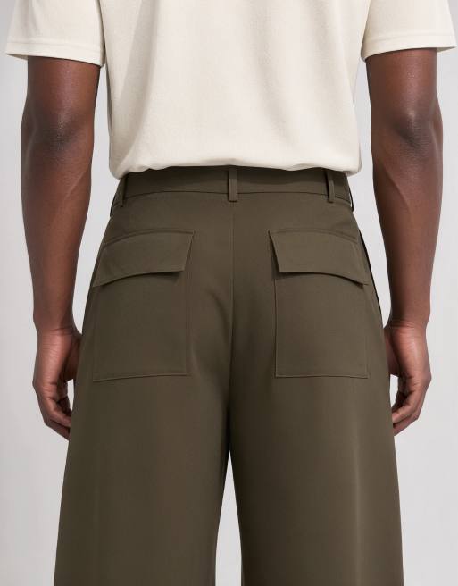 ASOS DESIGN pantalon large à jambes barrel plissées ajusté en kaki, 7 de 10