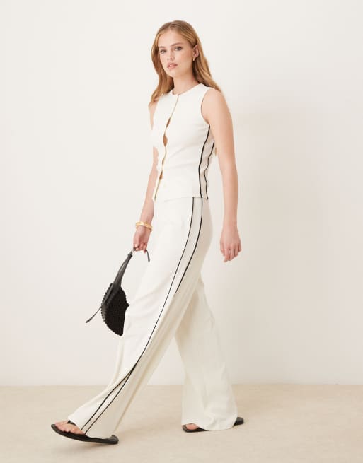 ASOS DESIGN - Pantalon large à liseré contrastant - Crème