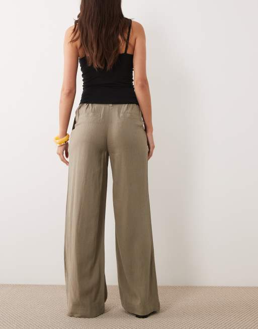 ASOS DESIGN - Pantalon large à pinces en lin mélangé - Kaki, 5 de 5