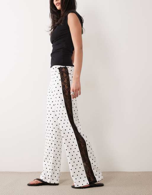 ASOS DESIGN - Pantalon large à pois avec empiècement en dentelle sur le côté, 2 de 5