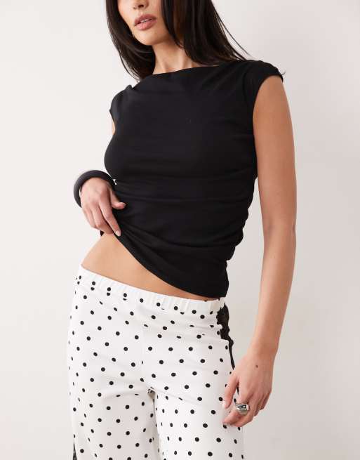 ASOS DESIGN - Pantalon large à pois avec empiècement en dentelle sur le côté, 3 de 5