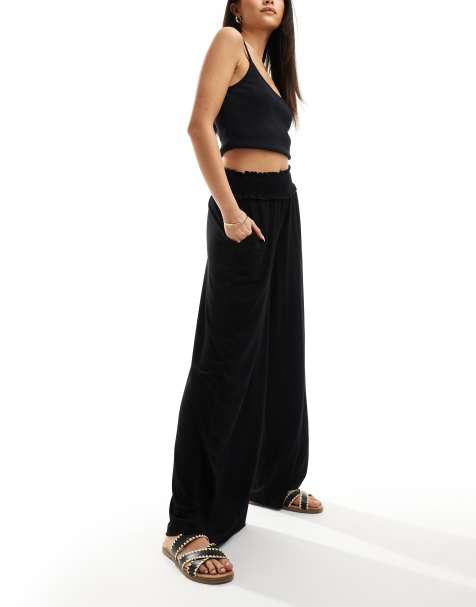 ASOS DESIGN - Pantalon large à taille froncée - Noir - view 1