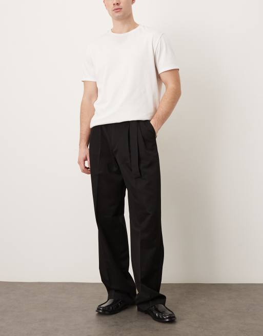 ASOS DESIGN - Pantalon large ajusté à doubles pinces et ceinture - Noir, 2 de 5