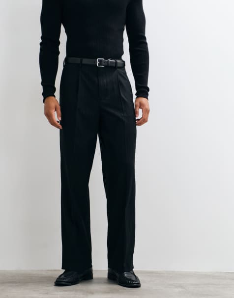 ASOS DESIGN pantalon large ajusté à rayure fine métallisée discrète noir - view 1