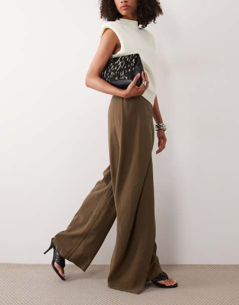 ASOS DESIGN pantalon large ajusté à taille portefeuille en olive - view 1