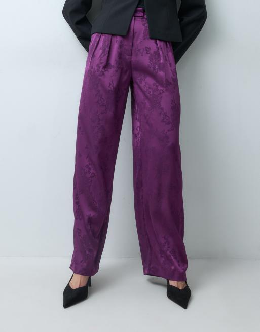 ASOS DESIGN Pantalon large ajusté avec détail de plis en jacquard violet, 2 de 5