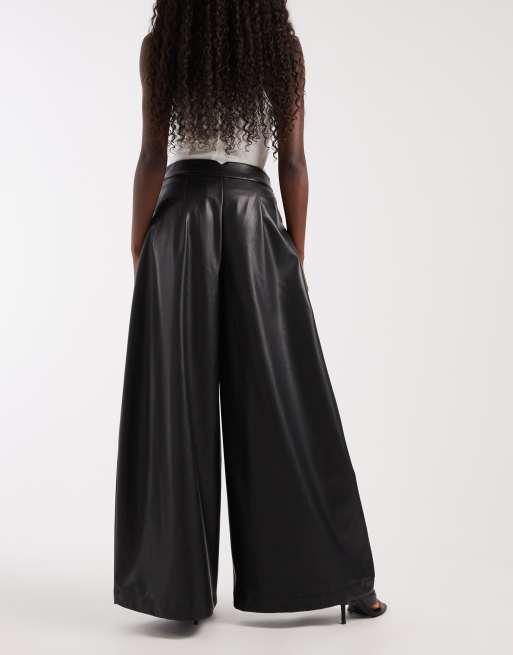 ASOS DESIGN pantalon large ajusté effet cuir noir craquelé, 4 de 5
