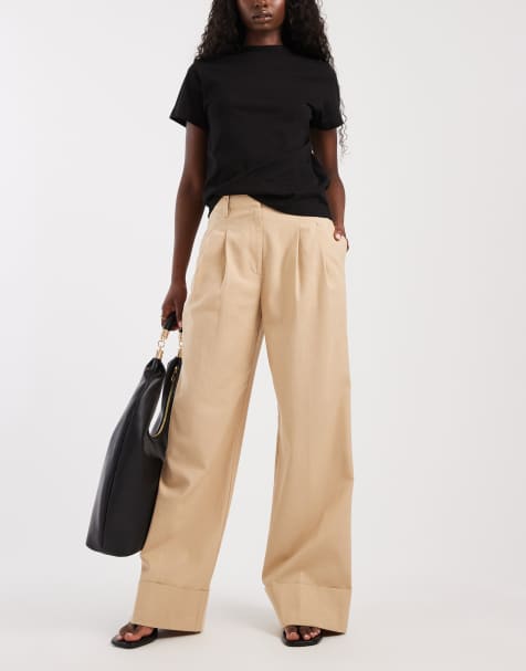 ASOS DESIGN - Pantalon large ajusté en lin mélangé avec ourlet à revers - Beige - view 1
