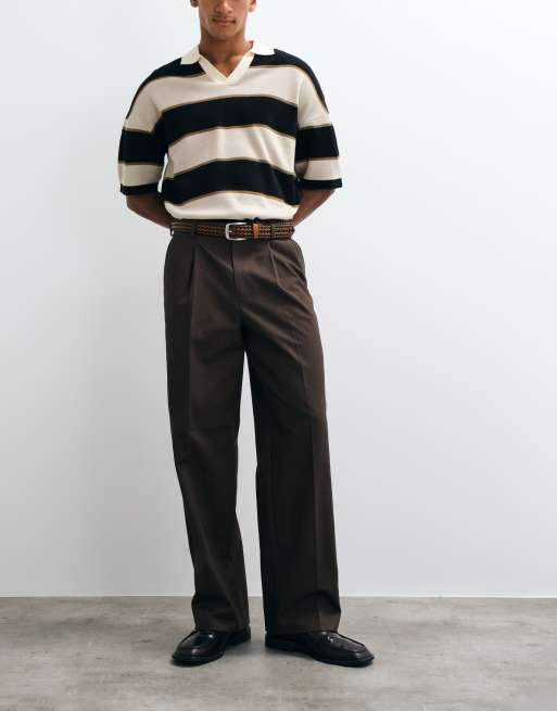 ASOS DESIGN pantalon large ajusté marron en coton 100 % épais, 3 de 5