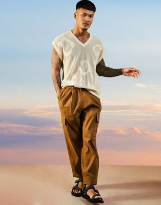 Homme Pantalon large avec poches cargo en tissu texturé